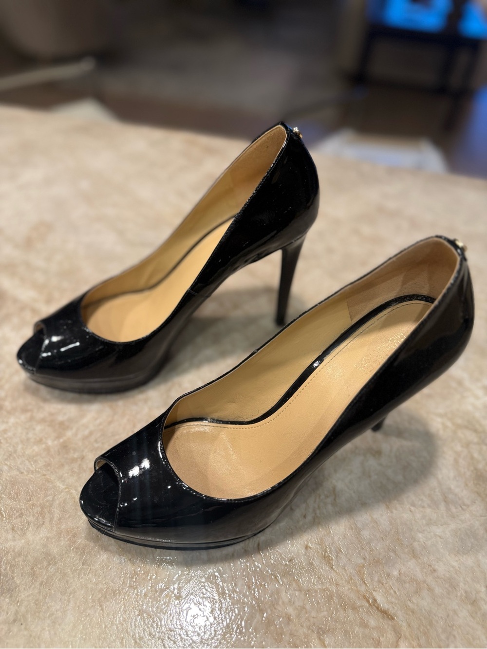Michael Kors Black Patent Leather Peep-Toe Platform Pumps